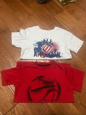 bcg White Graphic Tee & bcg Red Basketball Tee - Kids Short Sleeve Pack